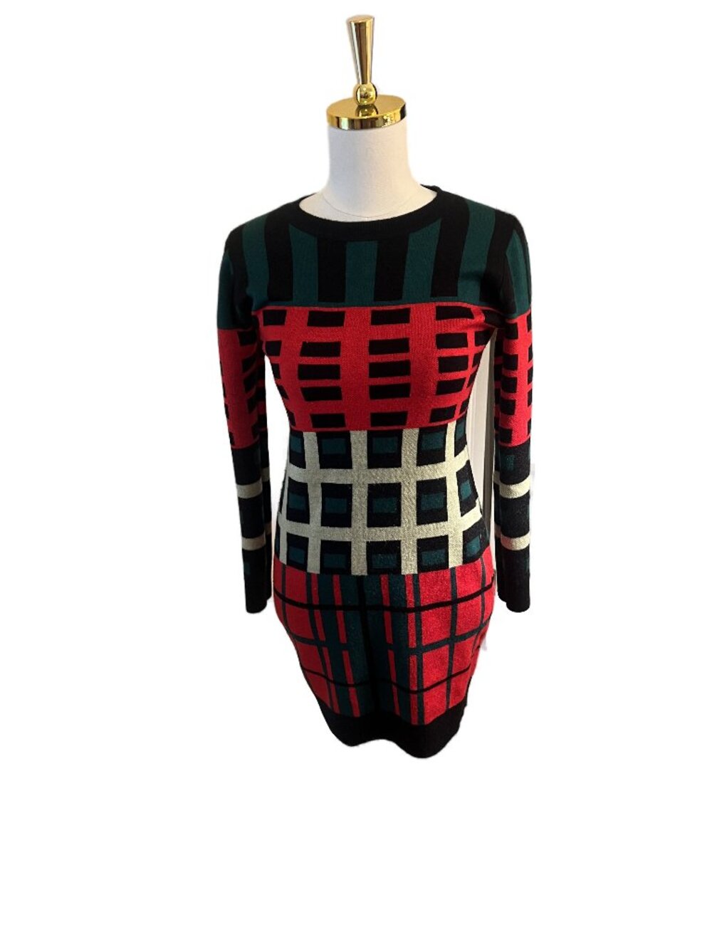 Color Block Knit Mini Sweater Dress — Size 6 Cotton/Wool